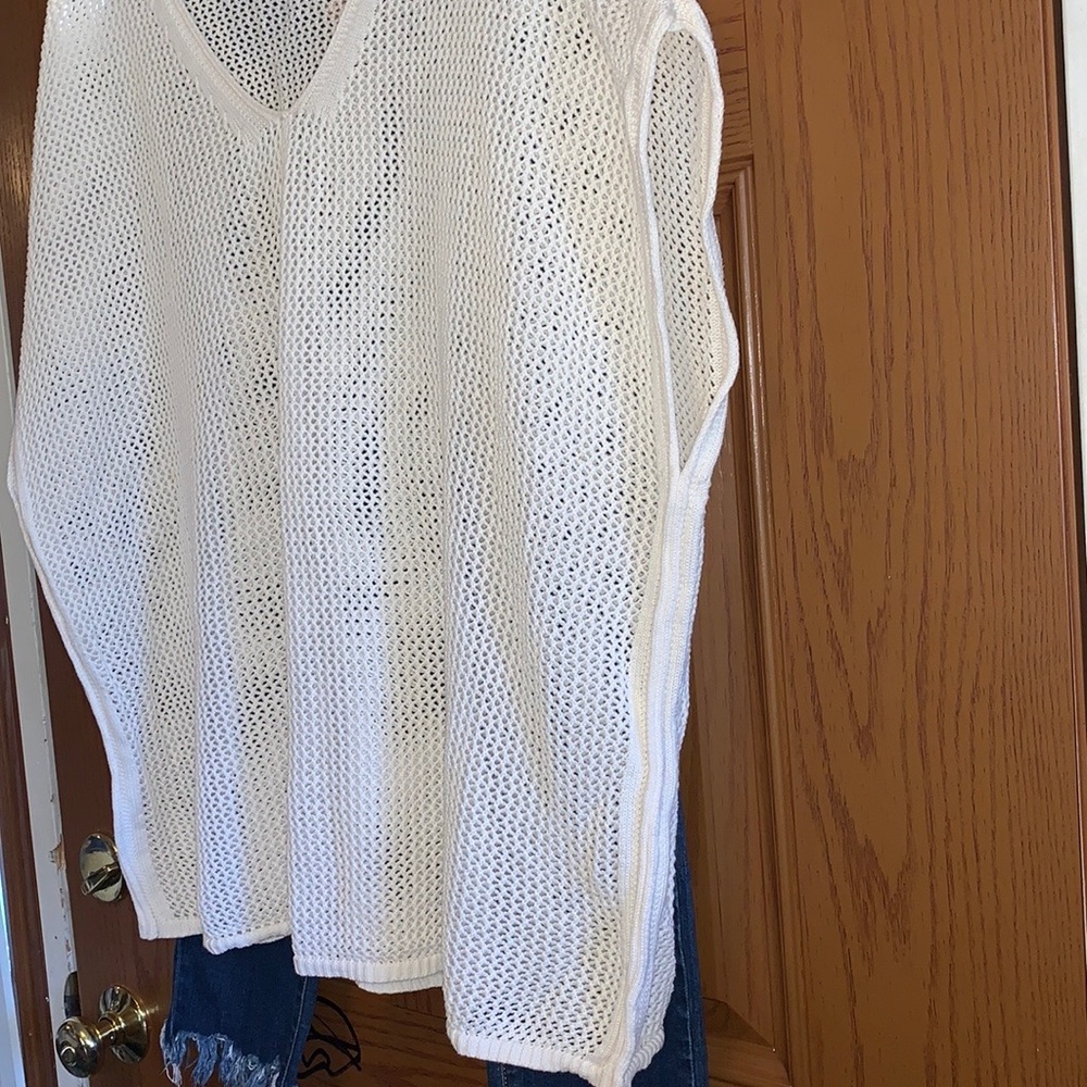 Lane Bryant Cotton Crochet Open Knit Boxy V-Neck Batwing Short Sleeve Poncho Top - Picture 4 of 16